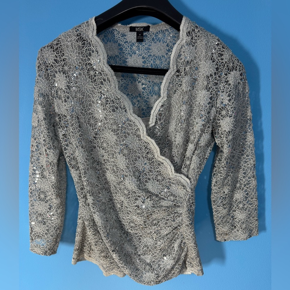 MSK Silver Lace Wrap Blouse - Picture 4 of 7